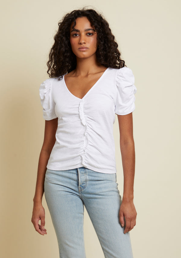 Nation LTD Drew Gathered Romantic Tee - Optic White