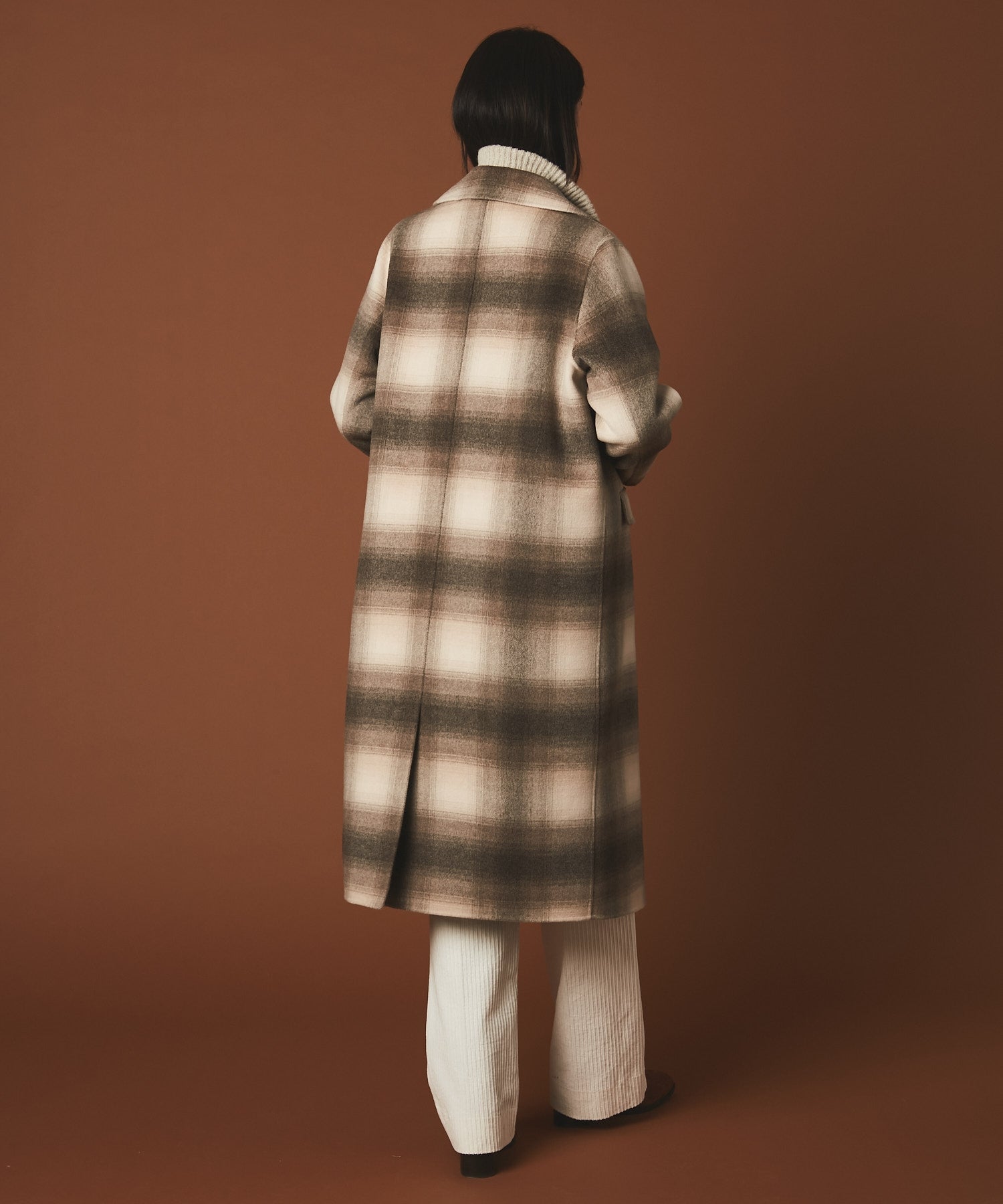 AURALEE WOOL CHECK MELTON LONG COAT