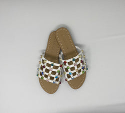 Leather Sandals with Rainbow Stones