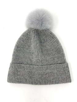 Mitchie’s Grey F*cking Freezing Knitted Hat with Fox Pom Pom