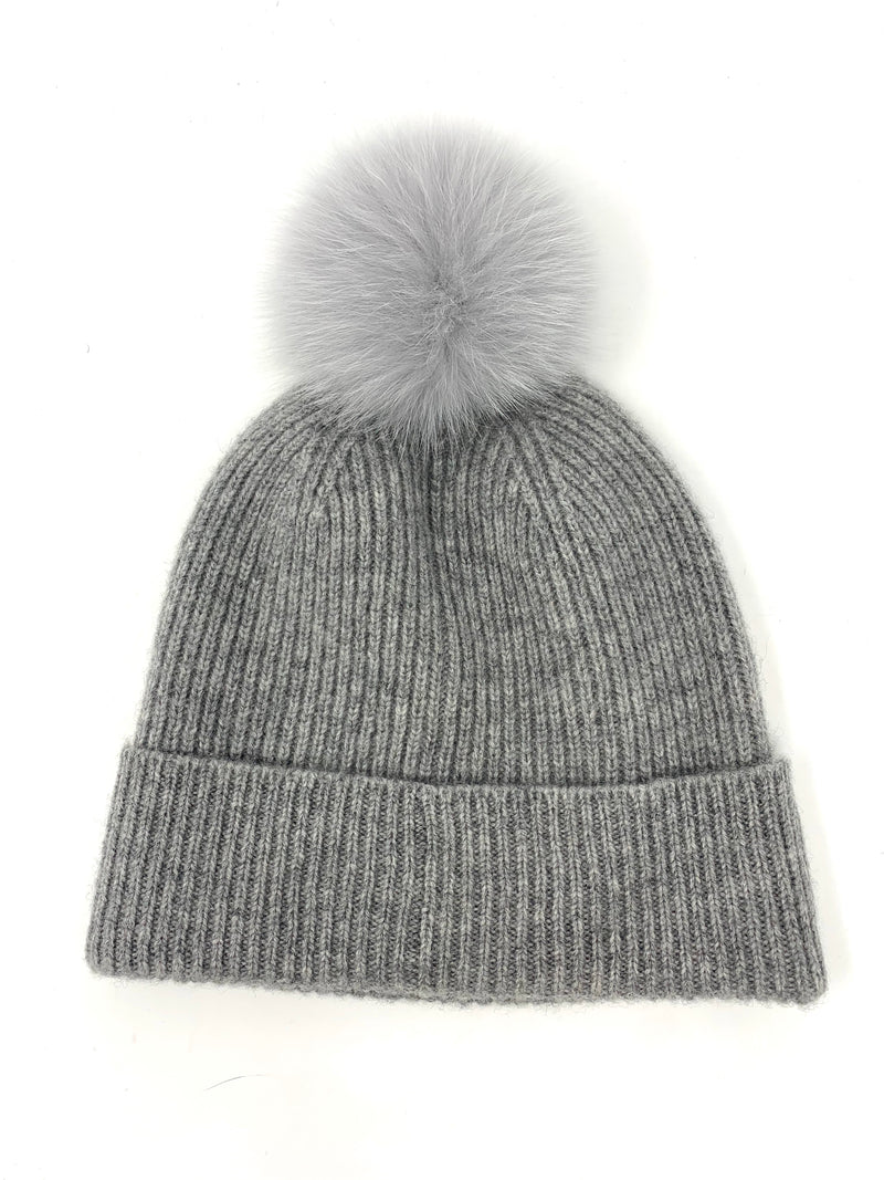 Mitchie’s Grey F*cking Freezing Knitted Hat with Fox Pom Pom