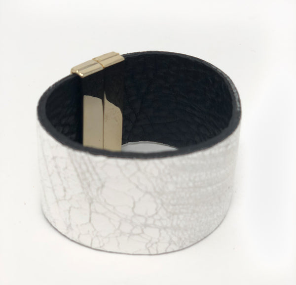 Wide Leather Cuff with Gold Buckle