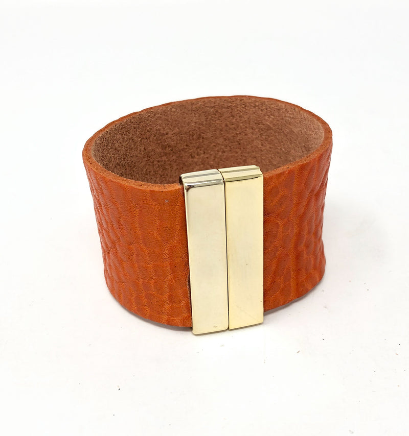 Wide Leather Cuff with Gold Buckle