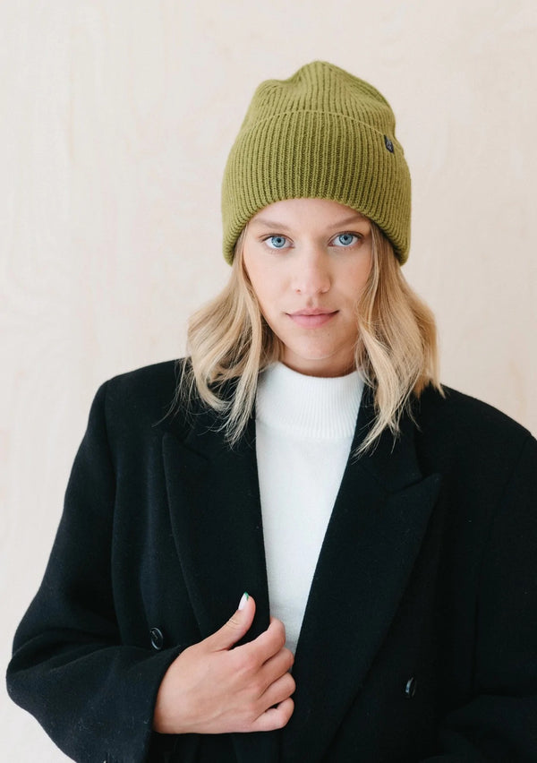 tartan Cashmere & Merino Beanie in Olive