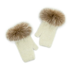 Mitchie's Knitted Glove w/fox trim - Beige