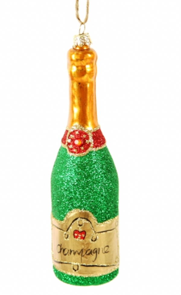 Glittered Champagne Ornament - Green