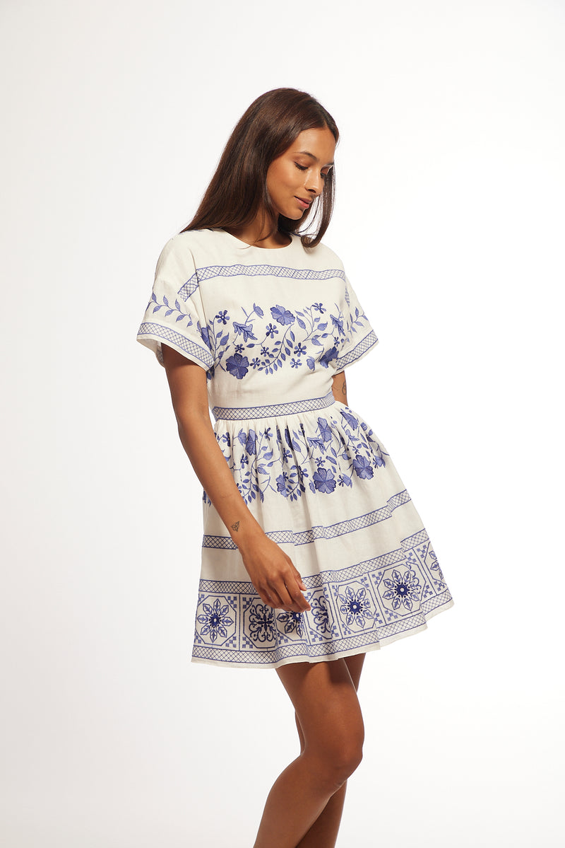 Amparo Dress - White/Blue
