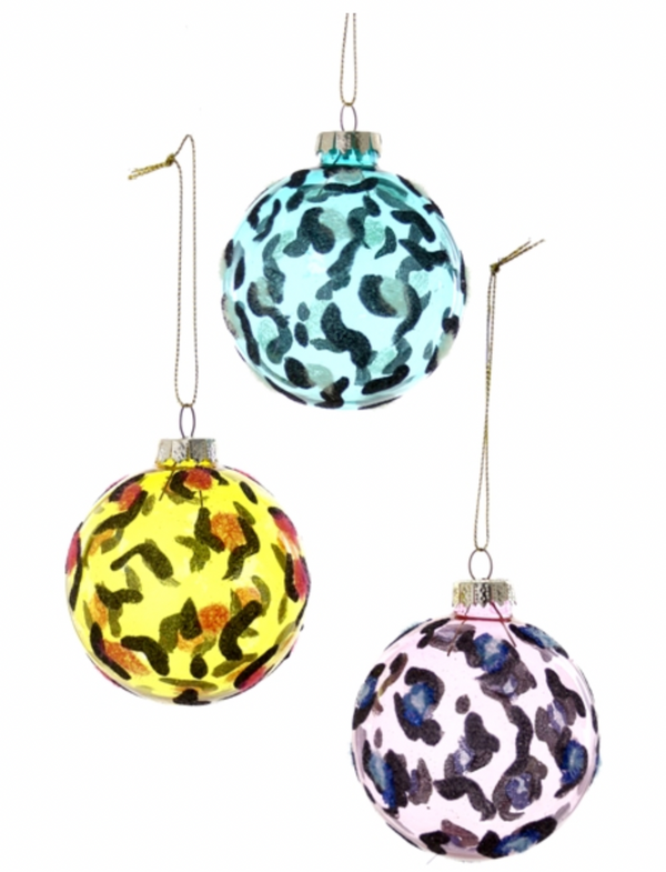 Glittered Bauble Ornament - Yellow Cheetah