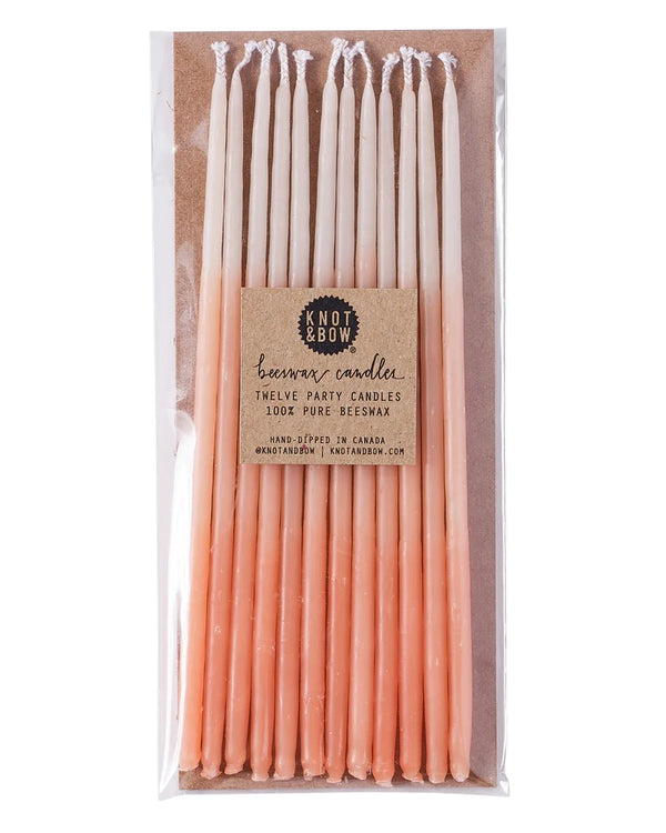 Knot & Bow Tall Beeswax Birthday Candles - Peach Ombre